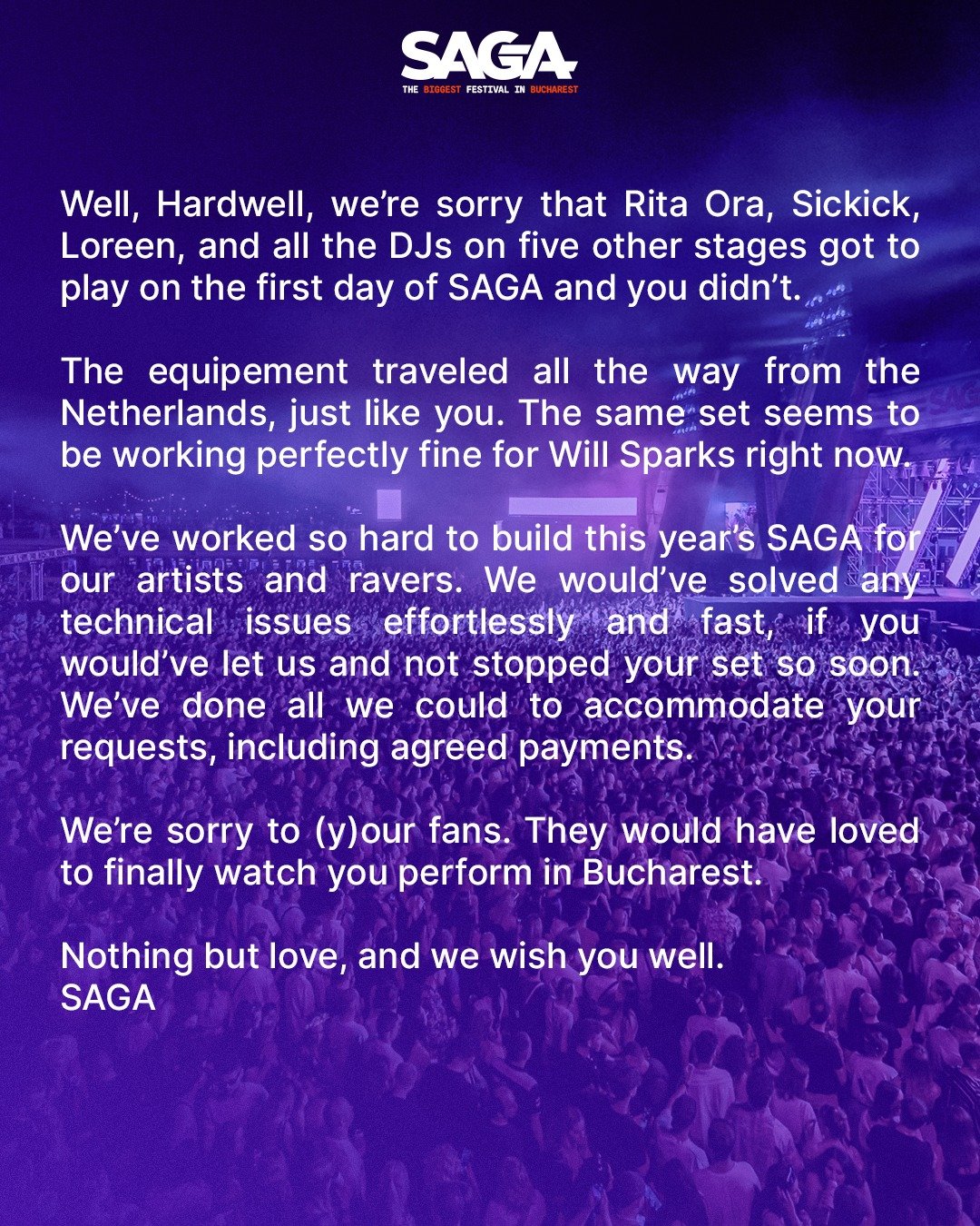 Hardwell contro SAGA Festival